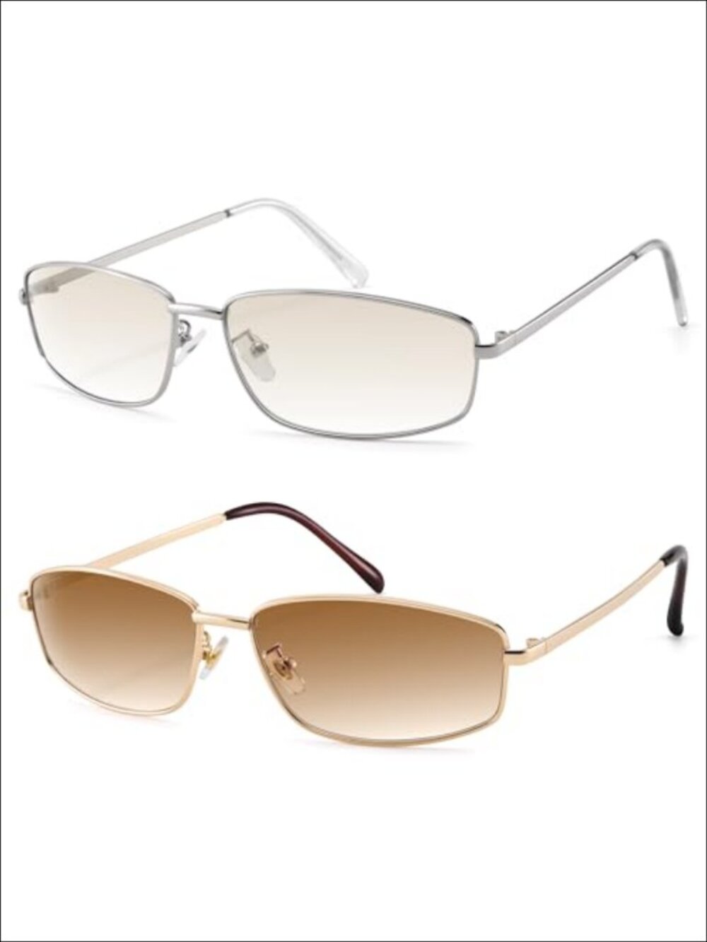 Y2K Rectangle Wrap Around Sunglasses UV400 Metal Retro Shades Adult
